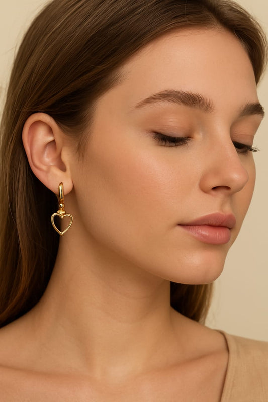 Delicate Gold-Toned Heart Drop Earrings – A Touch of Love & Elegance